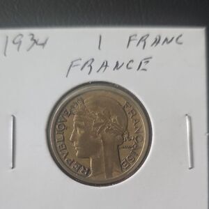 1934 French 1 Franc Coin